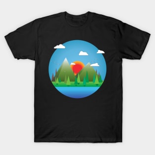 Idealistic & Simplistic Graphical Mountain Scene T-Shirt